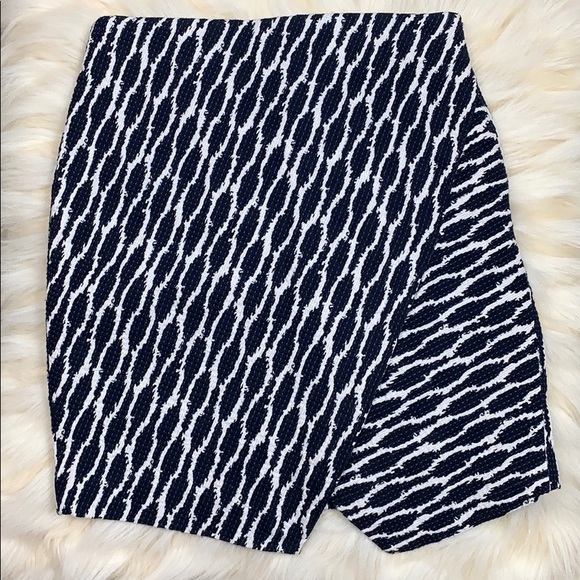 LOFT Navy Patterned Asymmetrical Skirt - Picture 3 of 4